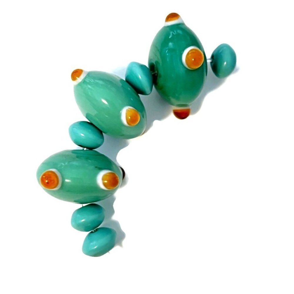 As Low As $2 Turquoise & Topaz Handmade Lampwork Artisan Rondelle Beads 8pcs
